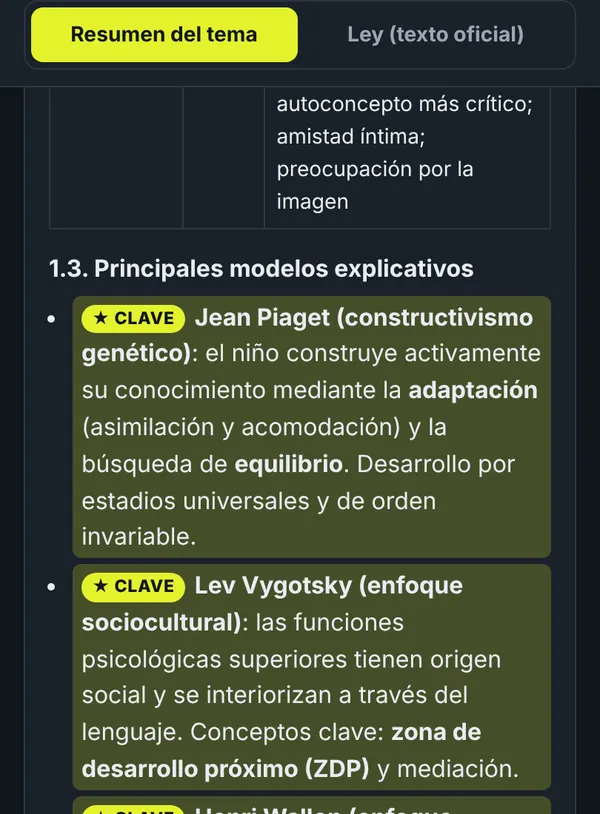 Captura de un tema resumido con las marcas Clave