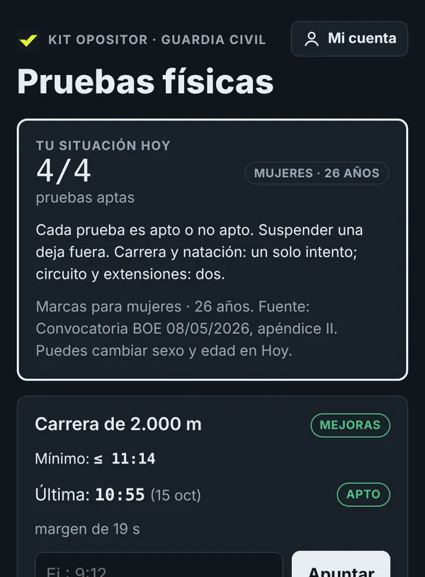 Captura de las pruebas físicas