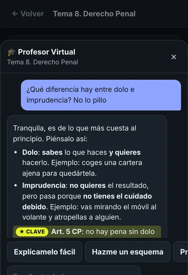 Captura del Profesor Virtual explicando una duda